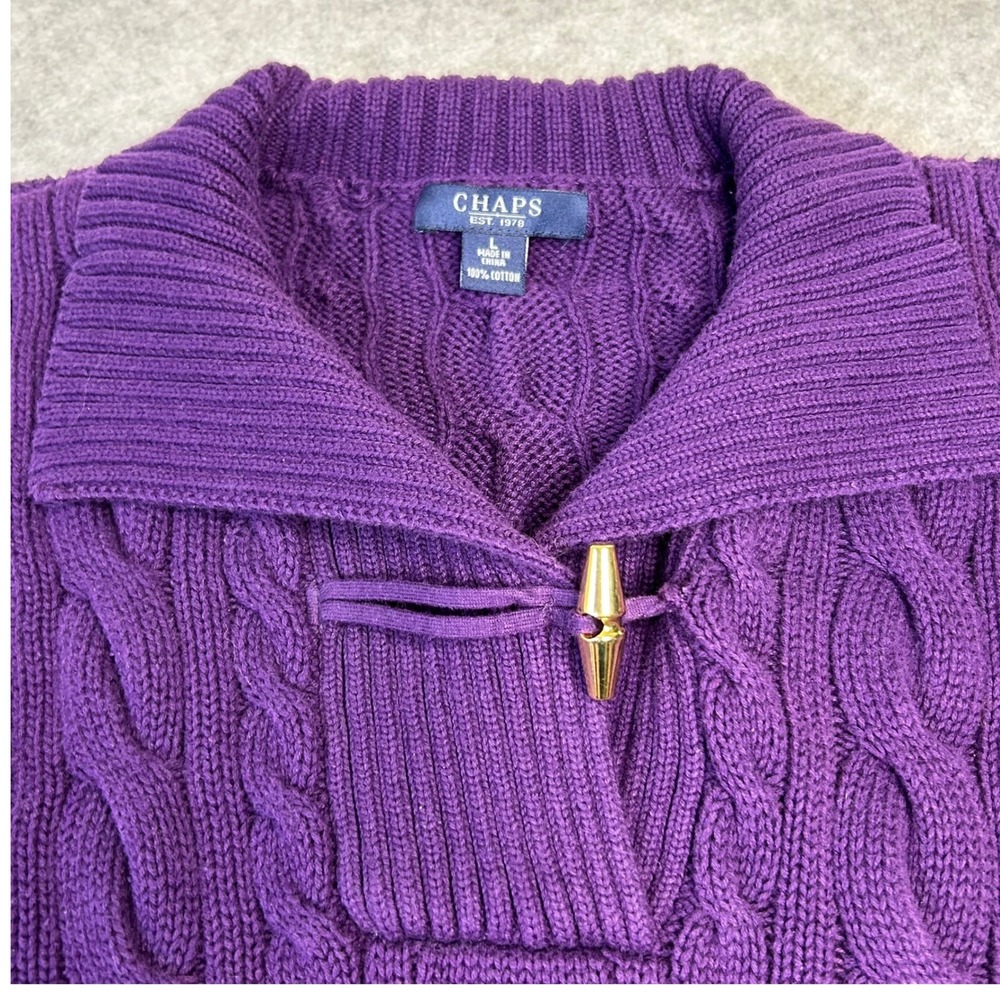 Chaps Cable Knit Cotton Sweater‎ Women's Toggle Closure Purple Pullover Preppy